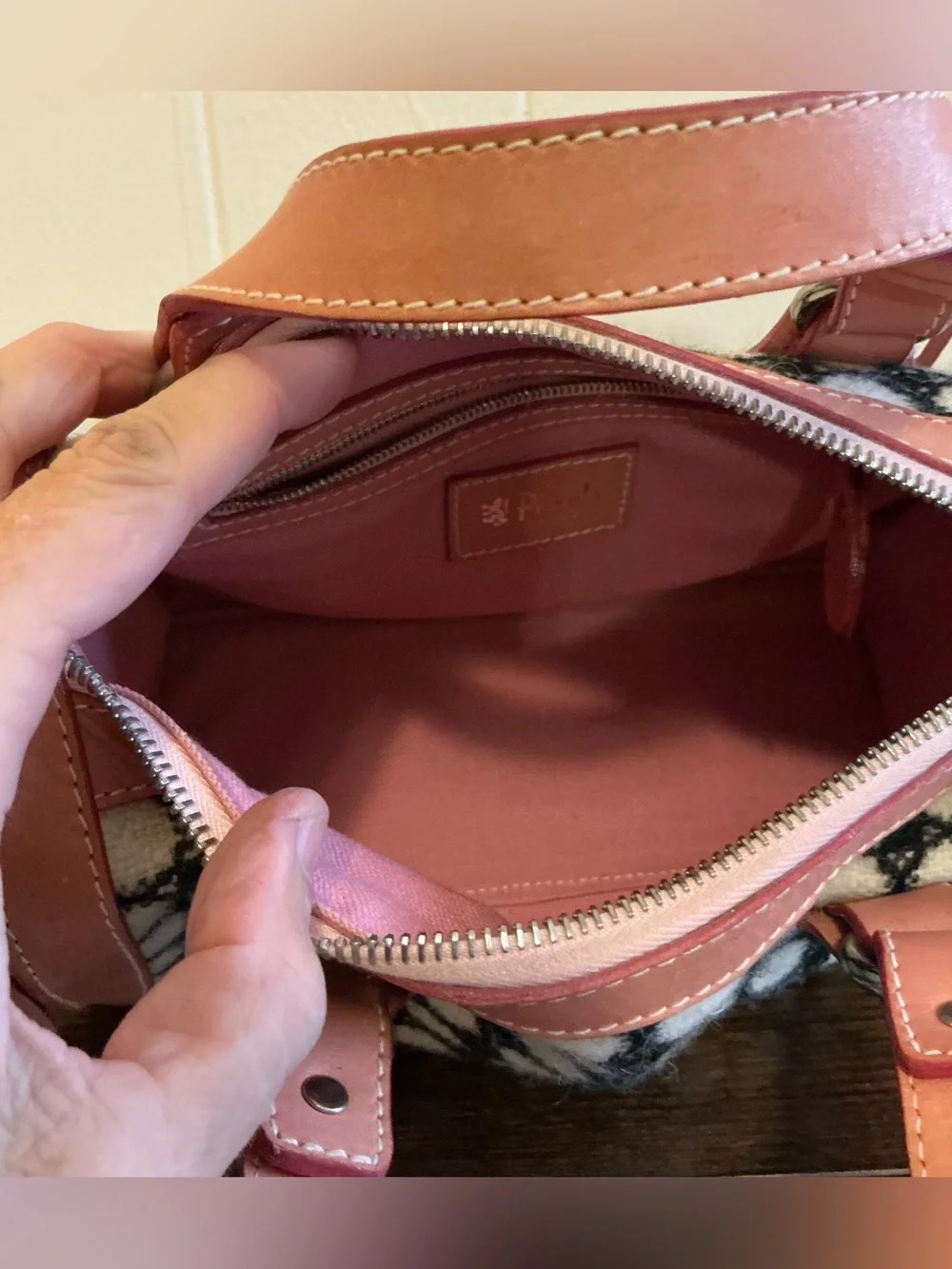 A Rare Vintage Pringle Of Scotland Wool Plaid Handbag Bag